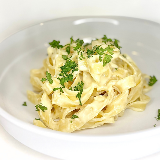 Homemade Fettuccini Pasta with Alfredo Sauce